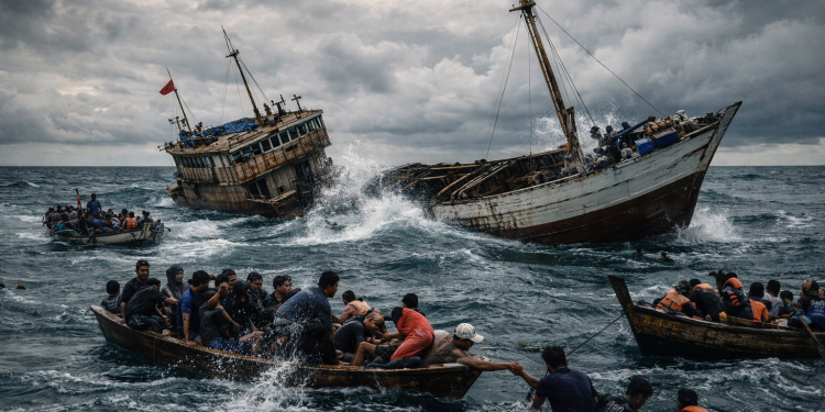 KM Cahaya Intan Selebes GT.44 dilaporkan tenggelam di perairan Poleang, Kabupaten Bombana, Sulawesi Tenggara, pada Sabtu (14/2) sekitar pukul 12.06 WITA. Foto: Ilustrasi grafis Ai/kendarinesia